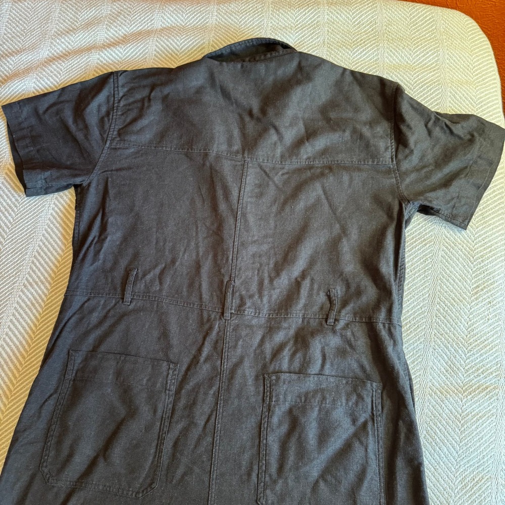 Wilfred Free Aritzia Black Linen Blend Button Front Short Sleeve Jumpsuit M - Picture 7 of 14